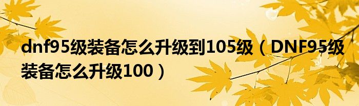 dnf95级装备怎么升级到105级（DNF95级装备怎么升级100）(图1)